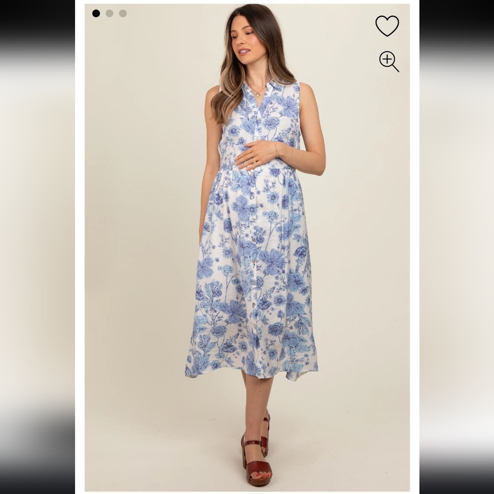 Pink Blush Blue floral maternity dress